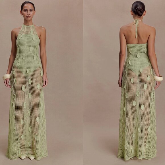 Meshki Dresses & Skirts - Elfie Crochet Halter Maxi Dress - Pastel Green Meshki